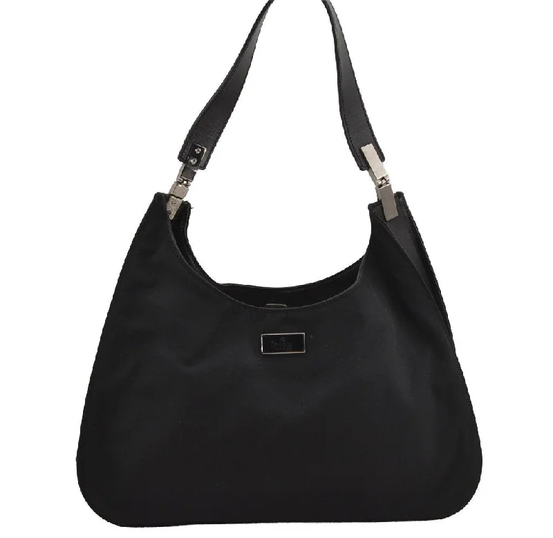 Gucci backpacks for women with a sleek silhouetteAuthentic GUCCI Vintage Shoulder Bag Nylon Leather 0013767 Black 5749J