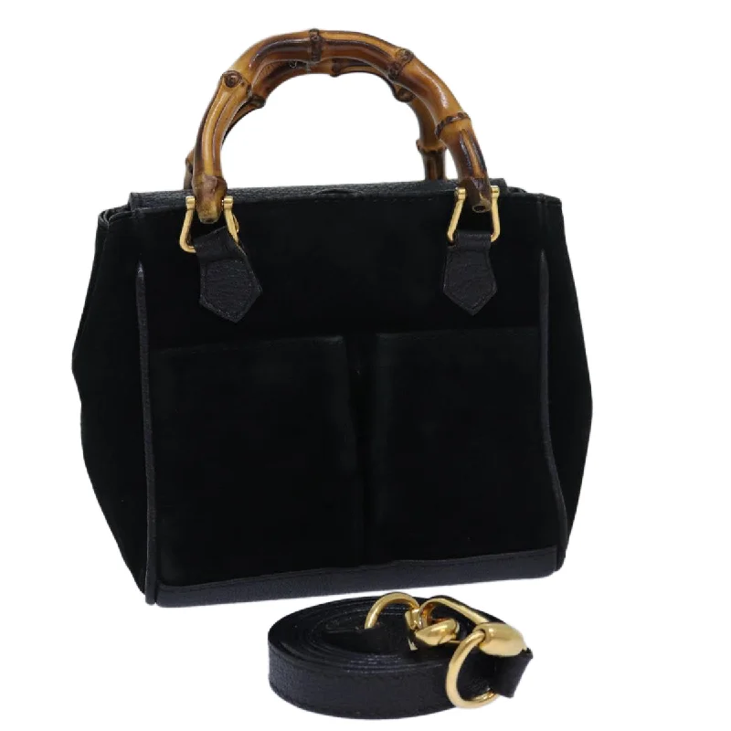 Women Gucci crossbody bags with a woven leather strapGUCCI Bamboo Hand Bag Suede 2way Black kk266