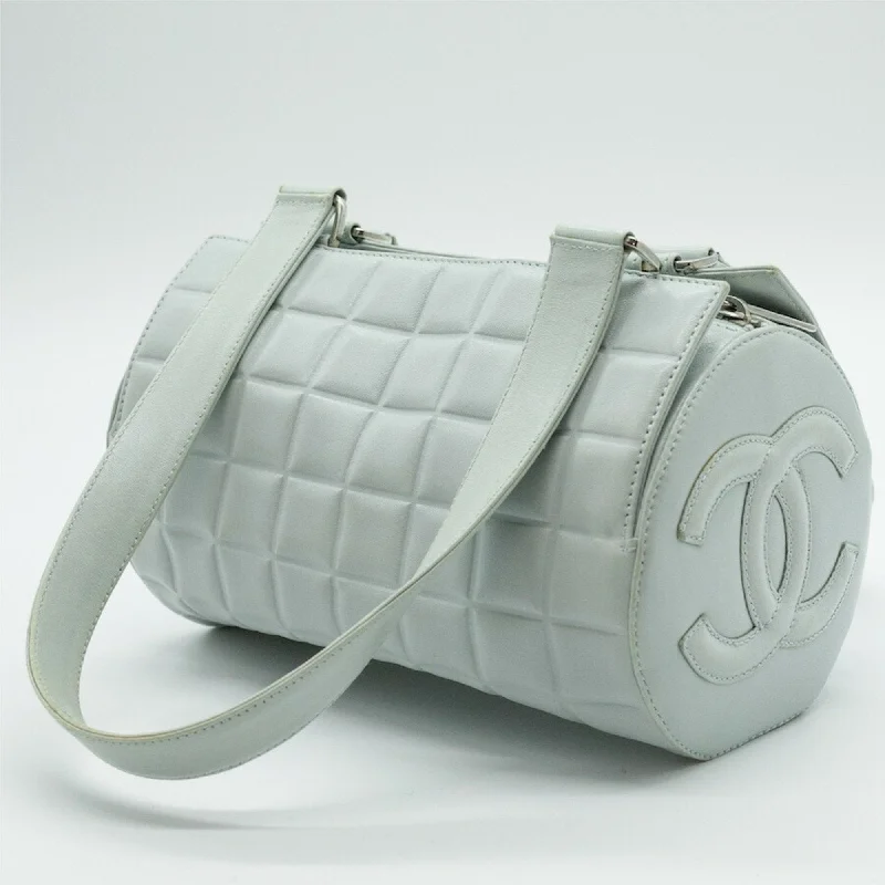 Chanel bags with modern touchesCHANEL Boston Bag Chocolate Bar Coco Mark Leather Light Blue Silver Women's PD292