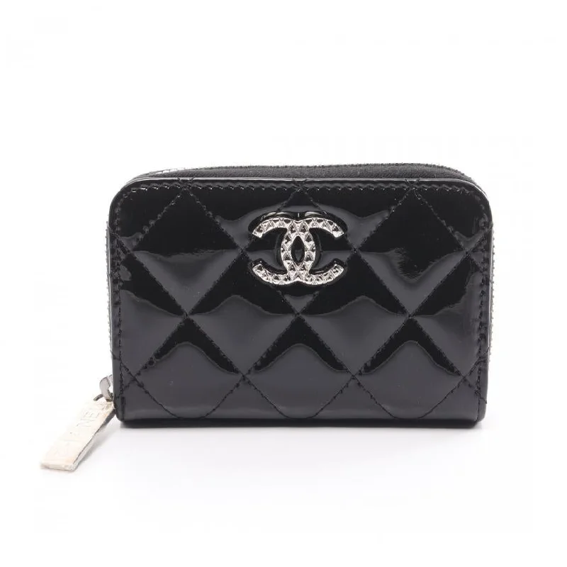 Chanel All - Match Handbag for Versatile StylingChanel Brilliant Matelasse Round Fastener Coin Purse Patent Leather Black Silver Hardware 885994