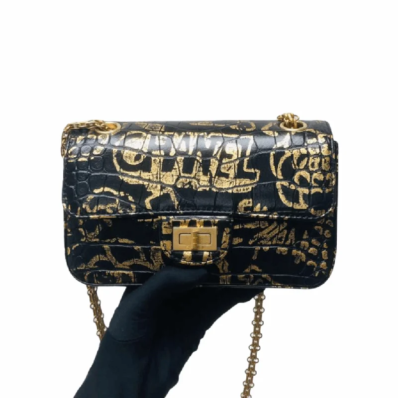 Chanel bags with iconic stitching detailsCHANEL 19A Graffiti Croc Embossed Mini 2.55 Reissue