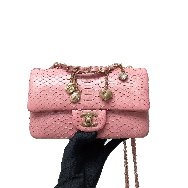 Chanel bags with modern touchesPython Valentine Collection Mini Charm Flap Bag Pink