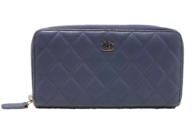 Chanel bags for women who appreciate fine craftsmanshipChanel Blue Quilted Lambskin Leather Zippy Wallet