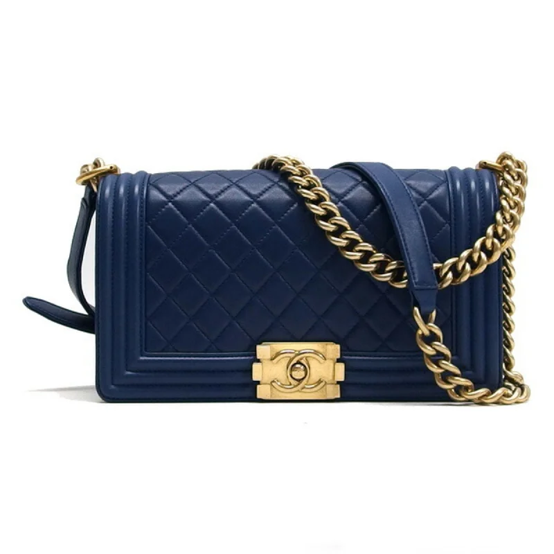 Chanel bags with the perfect balance of luxury and functionalityChanel Boy Chain Shoulder Bag Leather Blue