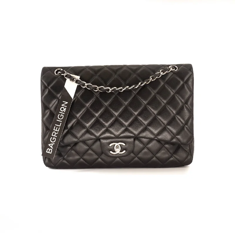 Chanel bags for the minimalist fashionSingle Flap Maxi in Black Lambskin Leather with SHW