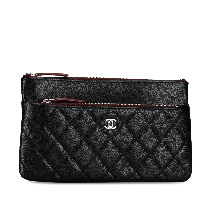 Chanel bags with iconic gold chainsCHANEL Caviar Double Zip Cosmetic Case Clutch Bag