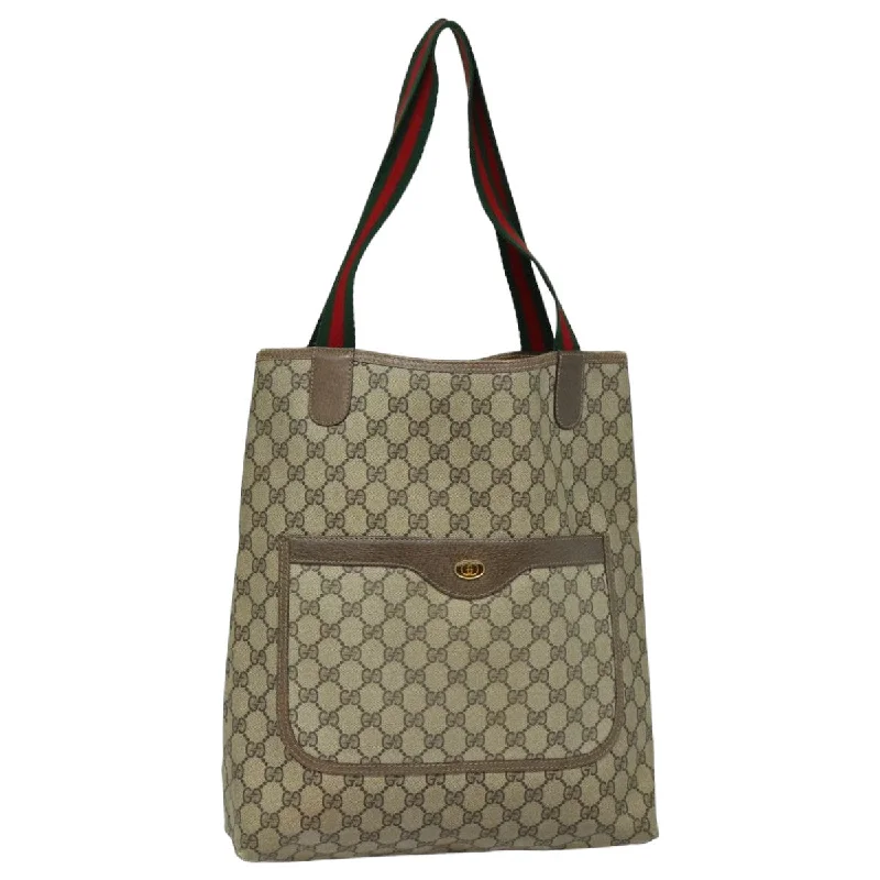 Women Gucci bags with a zippered interior pocketGUCCI GG Supreme Web Sherry Line Tote Bag PVC Beige Red 39 02 003 yk13752