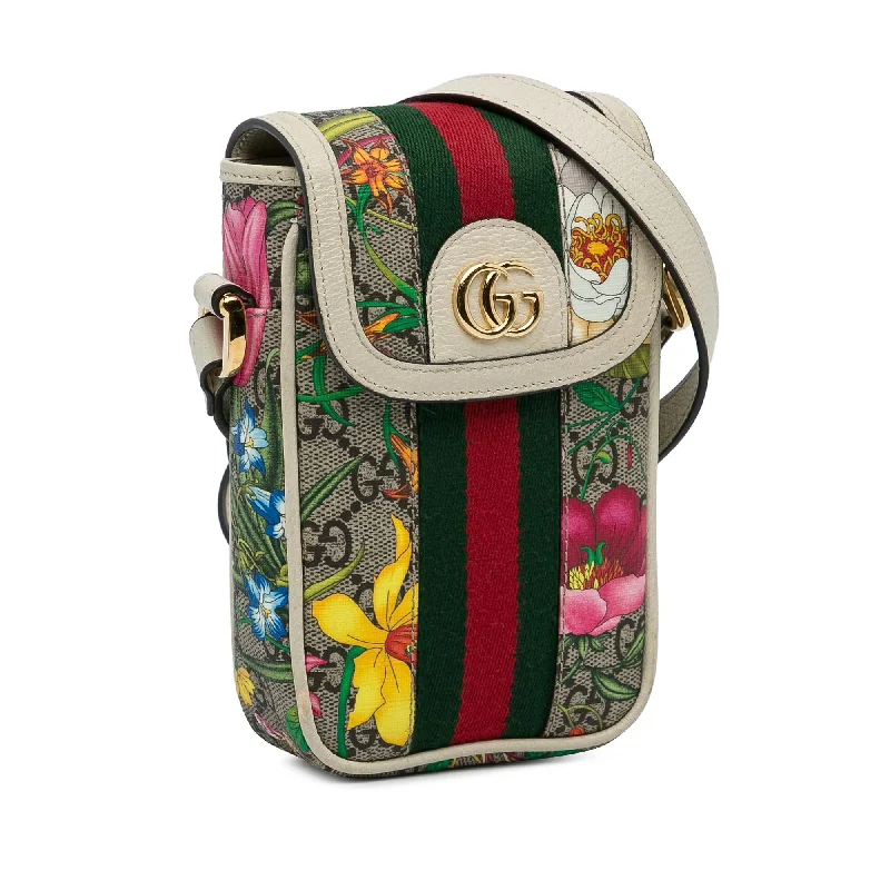 Women Gucci bags with a zip - around closure for securityGucci GG Supreme Flora Ophidia Phone Crossbody Bag (QjvveC)