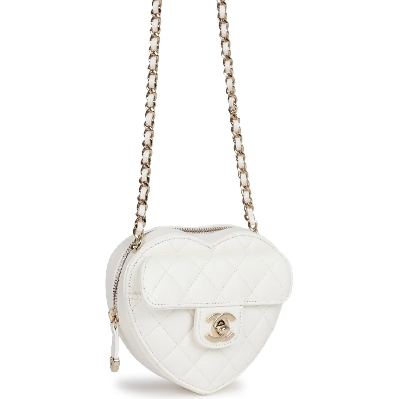 Chanel classicChanel CC In Love Heart Clutch with Chain White Lambskin Light Gold Hardware