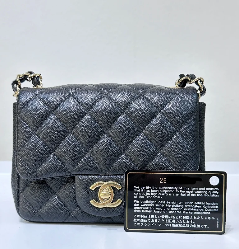 Chanel Handbag with Adjustable Strap for ComfortChanel Black Mini Square Caviar Flap Bag Gold Hardware