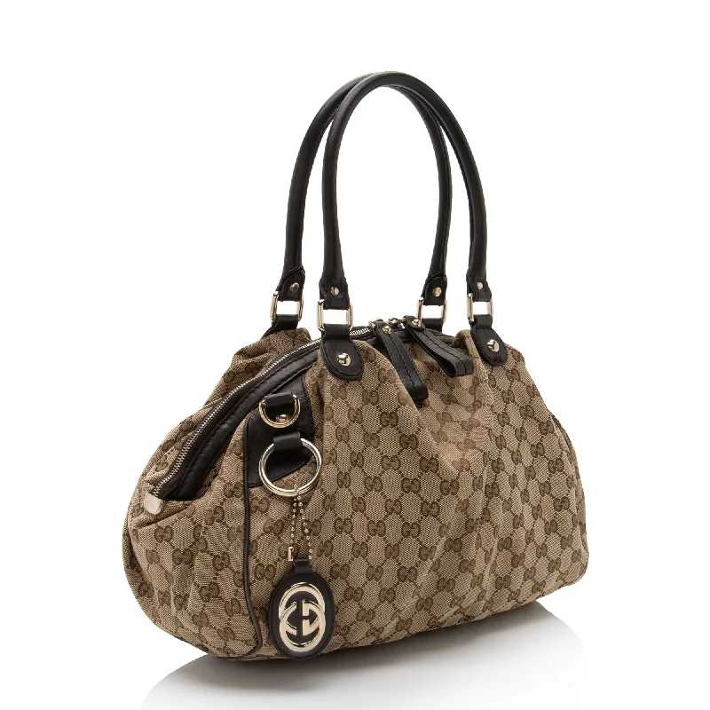 Gucci handbags for women with a patent - leather finishGucci GG Canvas Sukey Satchel (9X37WL)