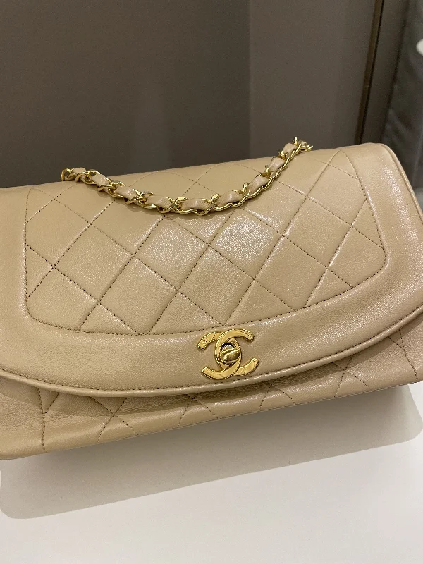 Chanel Luxury Handbag for High - End EventsChanel Vintage Quilted Diana Flap Bag Beige Lambskin