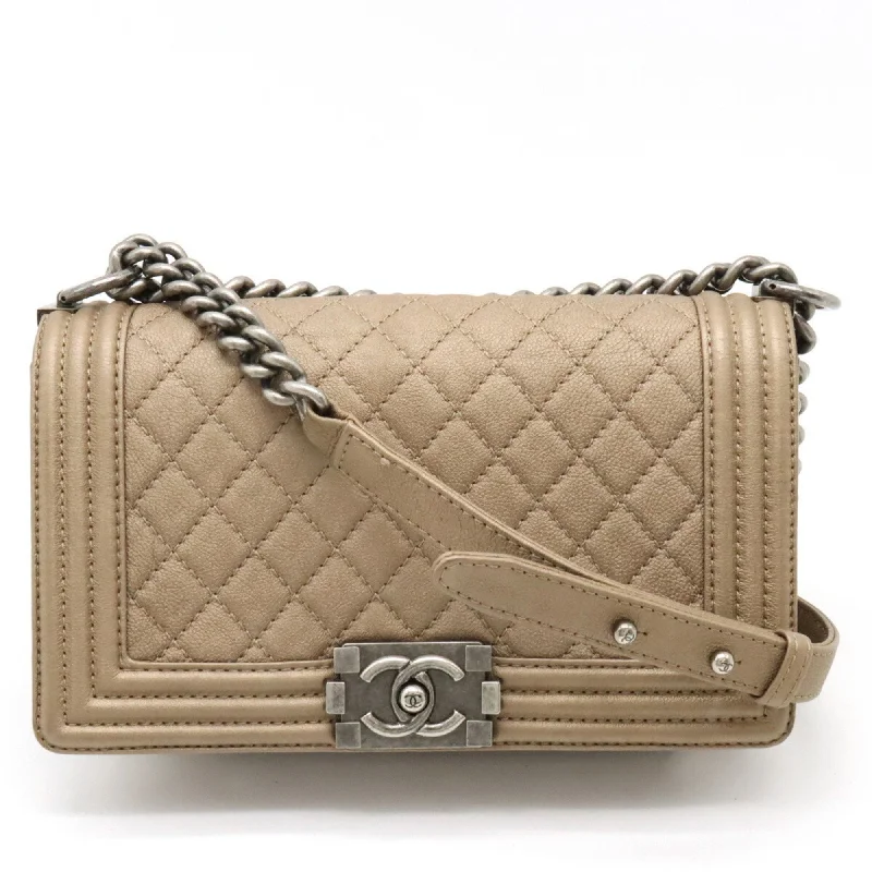 Chanel classicCHANEL Boy Chanel Matelasse Coco Mark Chain Shoulder Bag Leather Bronze Gold A67086