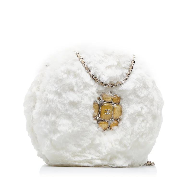 Chanel bags with adjustable chain strapsCHANEL CC Crystal Embellished Faux Fur Round Crossbody Crossbody Bag