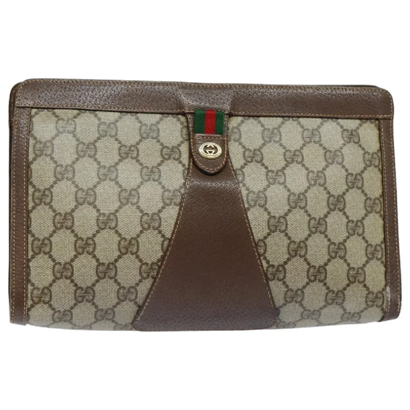 Gucci backpacks for women with a hidden back pocketGUCCI GG Supreme Web Sherry Line Clutch Bag PVC Beige Red 156 01 033 mr361