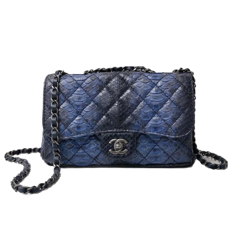 Chanel All - Match Handbag for Versatile StylingMedium Bag Python Leather Blue