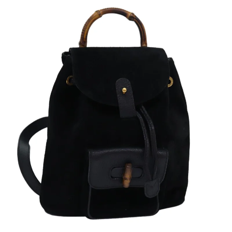 Ladies Gucci handbags with a detachable coin purse insideGUCCI Bamboo Backpack Suede Black 003 1956 0030 yk13819