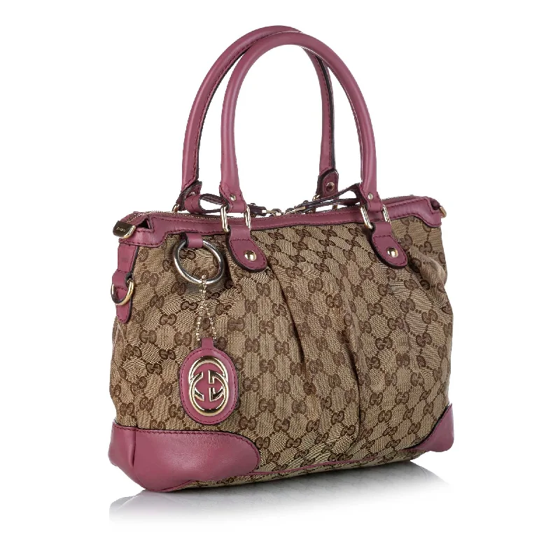 Ladies Gucci shoulder bags with a wide - width strapGucci GG Canvas Sukey Satchel (21085)