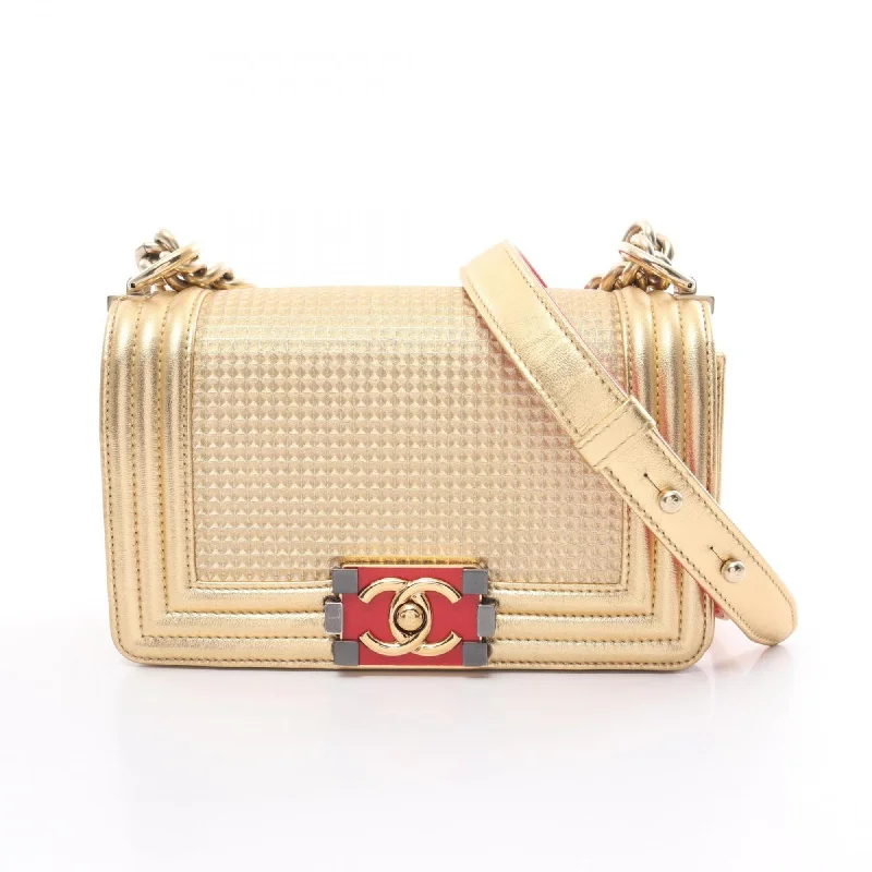 Chanel Luxury Handbag for High - End EventsCHANEL Boy Chanel Shoulder Bag Leather Women's Gold Red