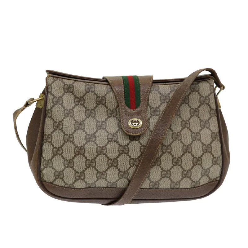 Women Gucci Sylvie bags with a leather - wrapped handleGUCCI GG Supreme Web Sherry Line Shoulder Bag PVC Beige 116 02 076 yk13885