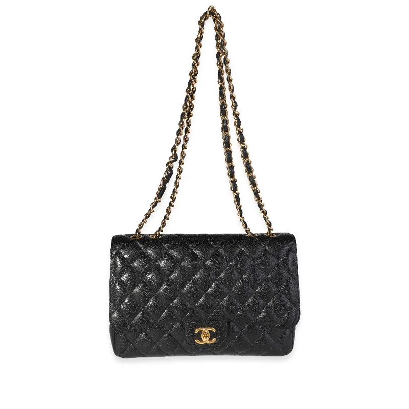 Chanel bags available at online luxury retaileCHANEL Black Quilted Caviar Jumbo Classic Single Flap Bag