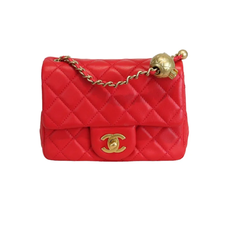 Chanel bags for women with a taste for high fashionMini CC Pearl Crush Rectangular Flap Lambskin Red GHW