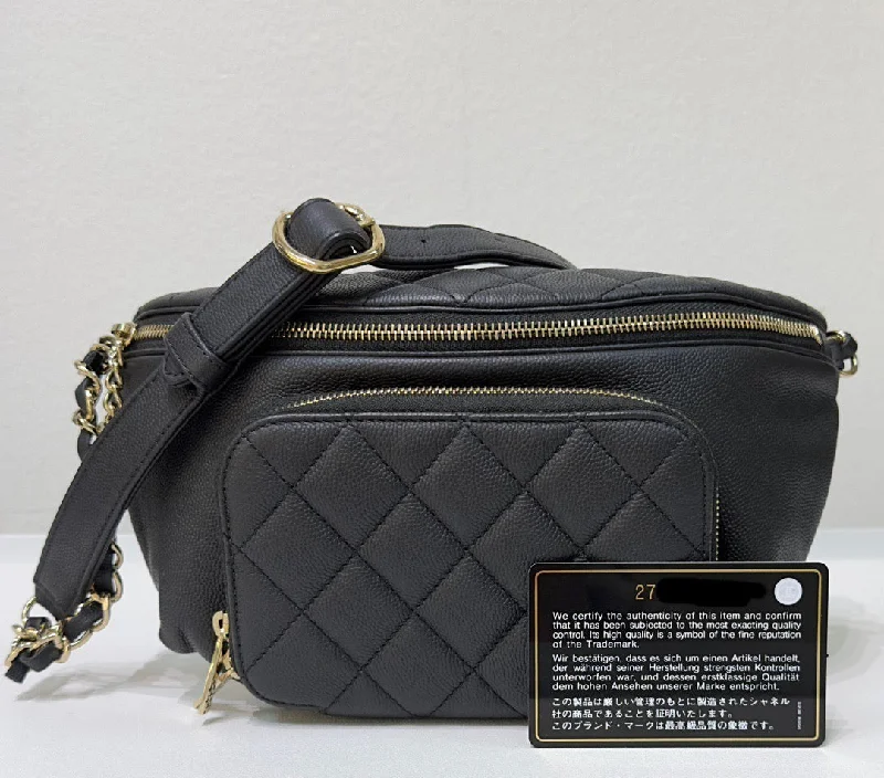 Chanel Handbag with Adjustable Strap for ComfortChanel Black Quilted Caviar Leather Business Affinity Waist Belt Bag 27 holo card