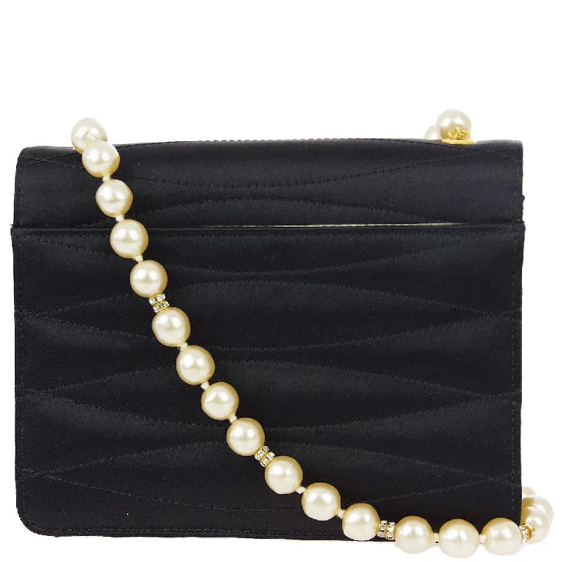 Chanel Classic Flap Bag for Evening PartyChanel Black Rhinestone Artificial Pearl Chain Straight Flap Bag