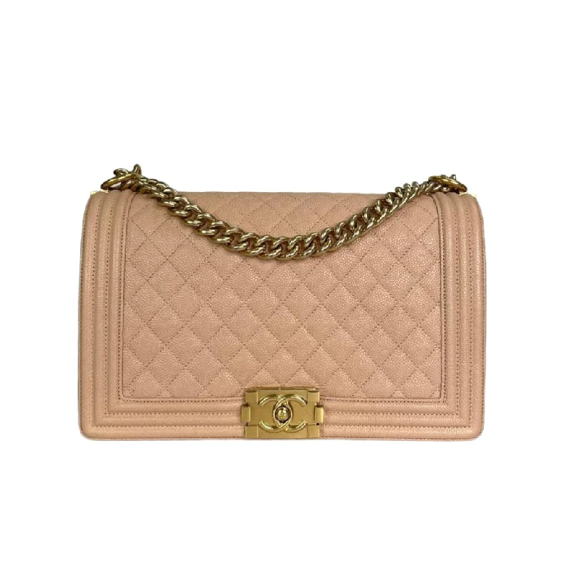 Chanel Designer Handbag with Unique DesignQuilted Caviar New Medium Boy Bag Beige