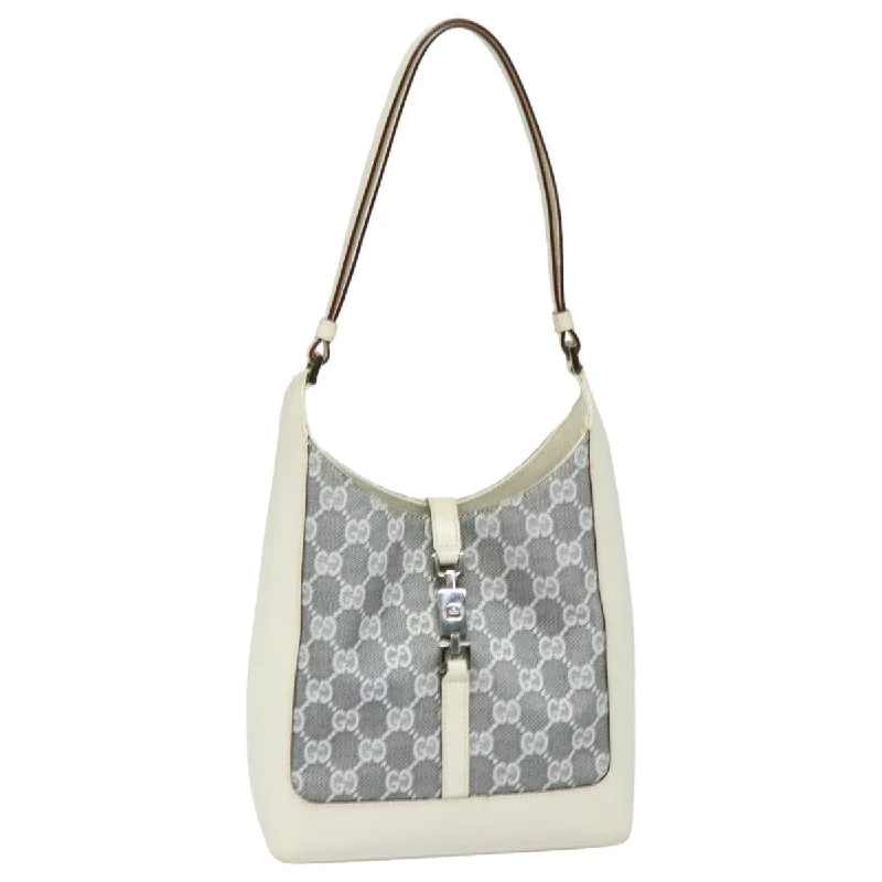 Women Gucci bags with a chain - link trim and a leather bodyGUCCI GG Canvas Jackie Shoulder Bag Silver 001 3876 ep4837