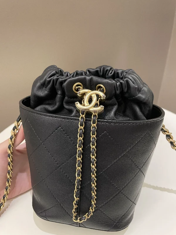 Chanel Limited Edition Handbag for CollectorsChanel Cc Quilted Drawstring Bucket Black Caviar / Lambskin