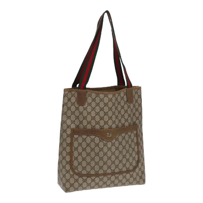 Ladies Gucci shoulder bags with a magnetic - closure flapGUCCI GG Canvas Web Sherry Line Tote Bag PVC Leather Beige Green Red kk274