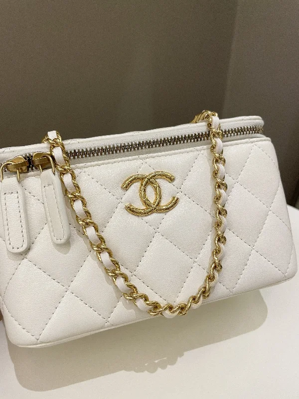 Chanel bags for women with minimalist styleChanel 23C Cc Mini Vanity Rectangular White Lambskin