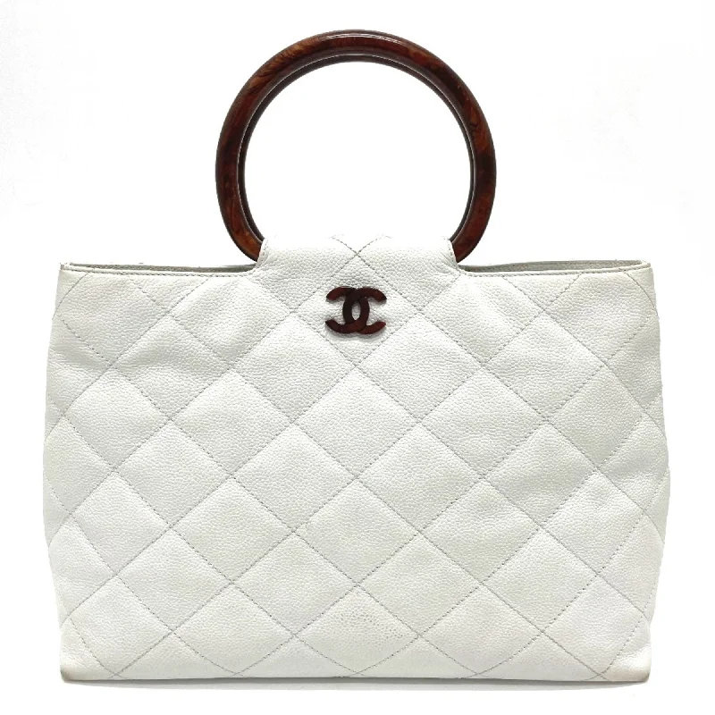 Chanel bags with chain and leather strap combinationsChanel CCCC Mark Round handle wood style Hand Bag White x Brown