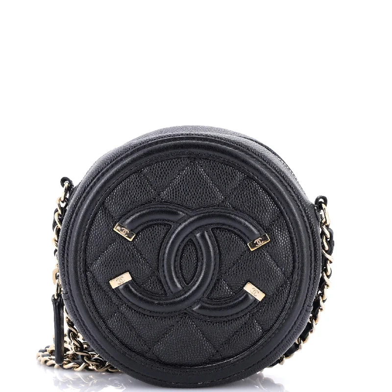 Filigree Round Clutch with Chain Quilted Caviar Mini