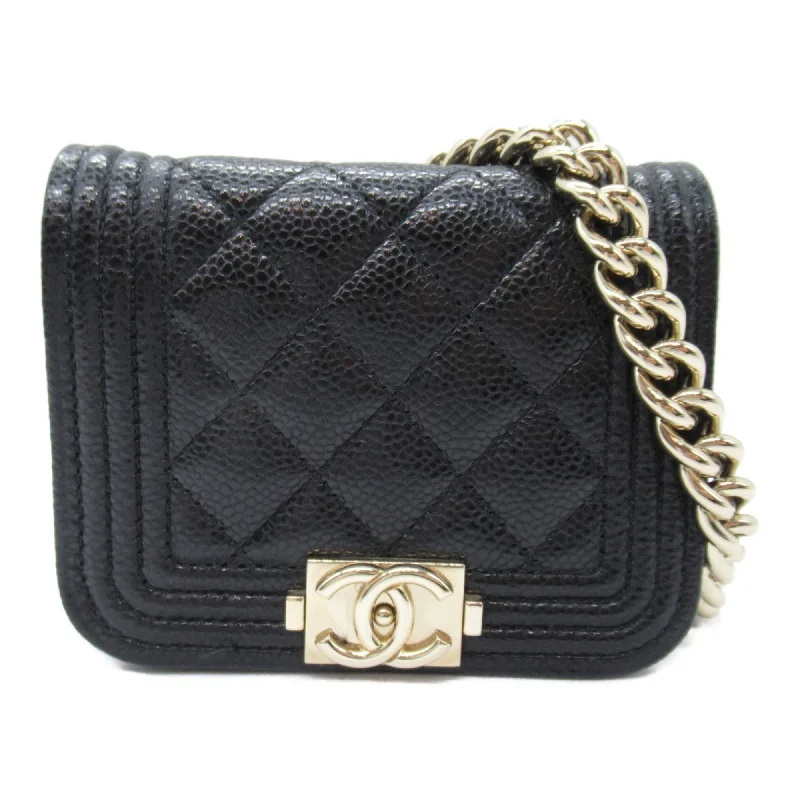 Chanel bags for women with a taste for high fashionCHANEL Boy Chanel Chain Pochette Shoulder Bag Black Caviar Skin (Grained Calf)