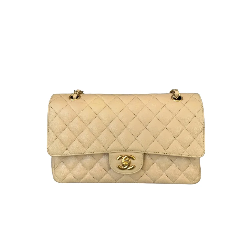 Chanel Chain Strap Handbag for Everyday UseClassic Double Flap Caviar Medium Beige GHW