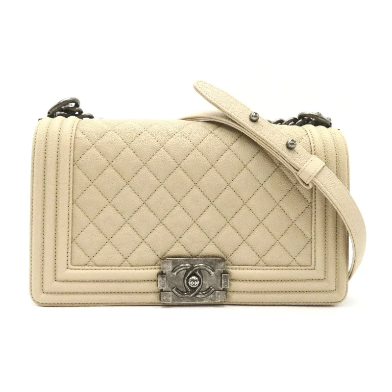 Chanel Vintage Inspired Handbag for Retro LoversCHANEL Boy Chanel Chain Shoulder Bag, Caviar Skin (Grained Calf), Women's, Beige, 92193