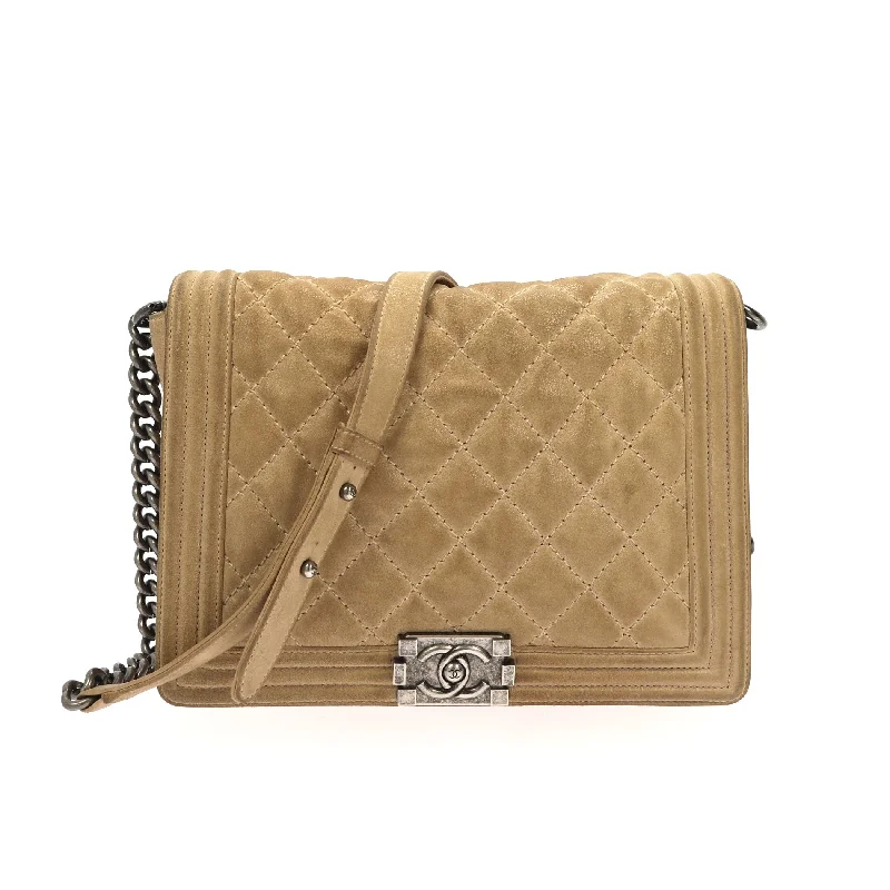 Chanel bags for women who appreciate fine craftsmanshipCHANEL Boy Shoulder Bag in Beige Suede